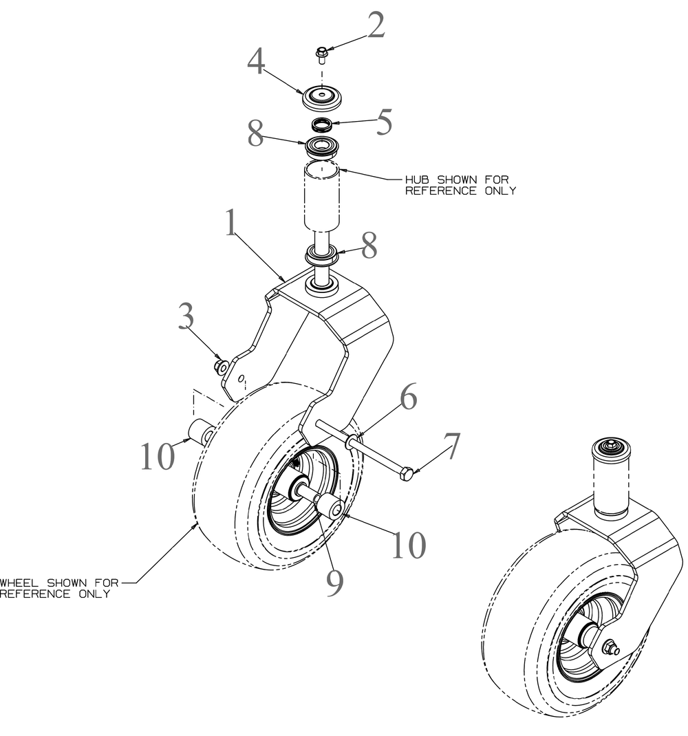 Front Caster Diagram and Parts List for ZTX4-60KH (47ASAAA8010)(2022) Cub Cadet Lawn Tractor